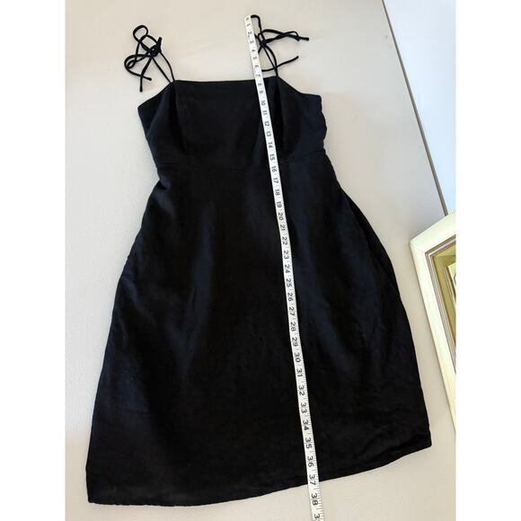 Old Navy Tie Strap Smocked Back Black Linen A-Line Fit & Flare Dress Small Tall - Picture 7 of 8